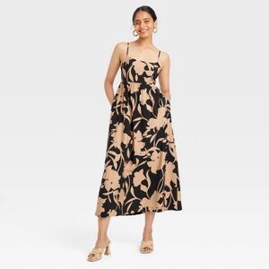 NWT A New Day Best Ever Midi Dress Size XS Black Tan Floral